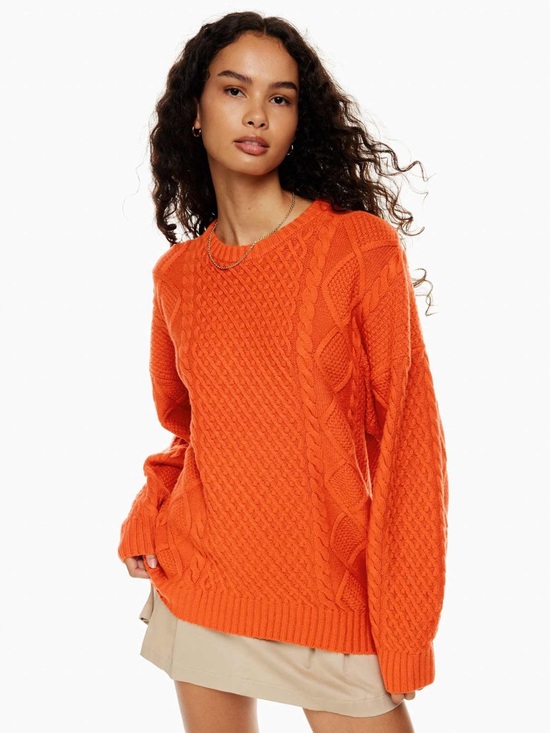 Sunday Best Sweaters - Aritzia Sunday Best Peggy Sweater - Oval Orange Crewneck Cable-knit Wool Sweater